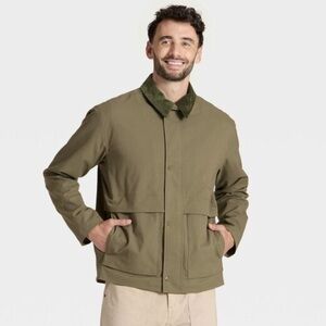 Men's Olive Green Field Jacket with Contrast Collar